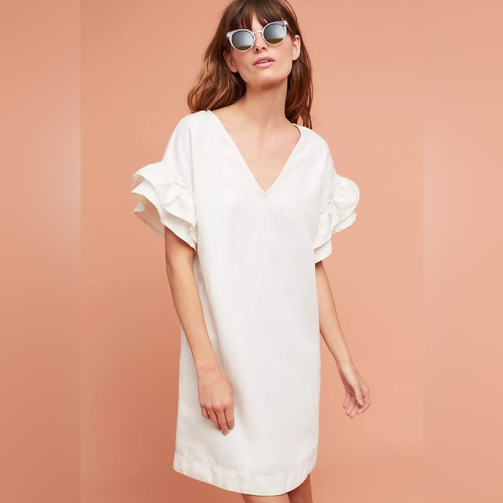 Anthropologie Maeve Womens Lottie Fluttered Linen Tunic Dress